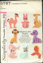 5767  Simplicity 1964 TOY CAMEL, ROO, RABBIT, CAT, DOG, Elephant, HORSE, LION PATTERN 